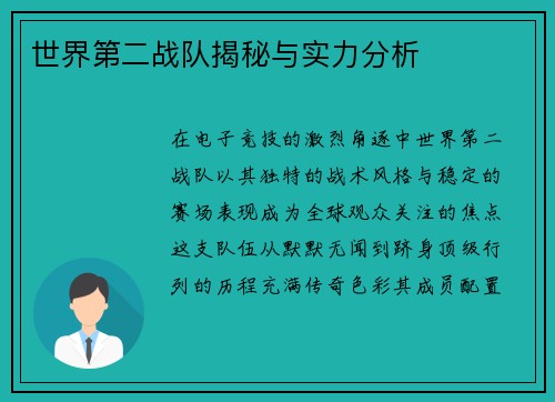 世界第二战队揭秘与实力分析