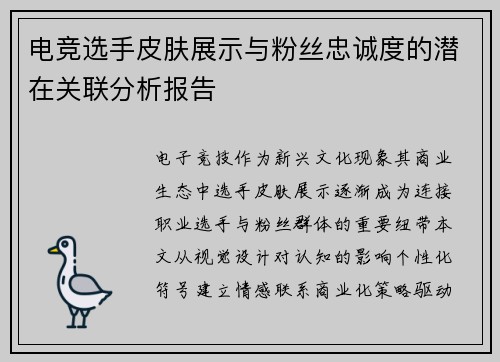 电竞选手皮肤展示与粉丝忠诚度的潜在关联分析报告